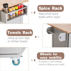 Kitchen Island Cart with Drop-Leaf and Rubber Wood Top, Rolling Kitchen Trolley Cart Cabinet