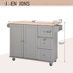 Kitchen Island Cart with Drop-Leaf and Rubber Wood Top, Rolling Kitchen Trolley Cart Cabinet