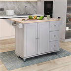 Kitchen Island Cart with Drop-Leaf and Rubber Wood Top, Rolling Kitchen Trolley Cart Cabinet