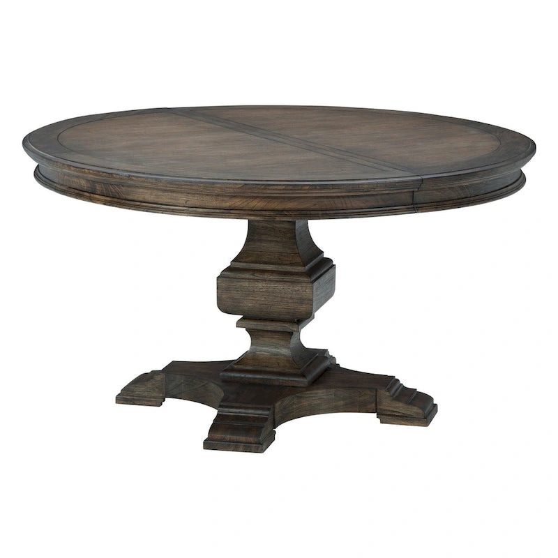Dark Brown Wood Extendable Round Dining Table