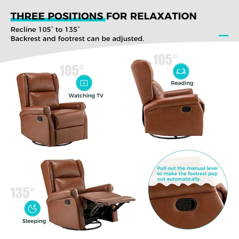 Baksoho Contemporary Faux Leather Swivel Nursery Chair with Metal Base by HULALA HOME