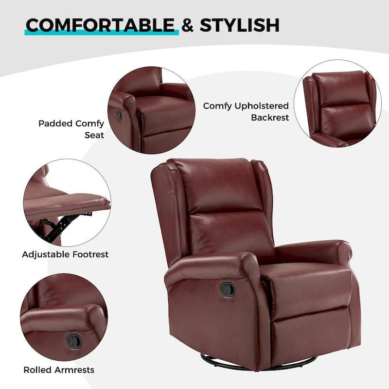 Baksoho Contemporary Faux Leather Swivel Nursery Chair with Metal Base by HULALA HOME