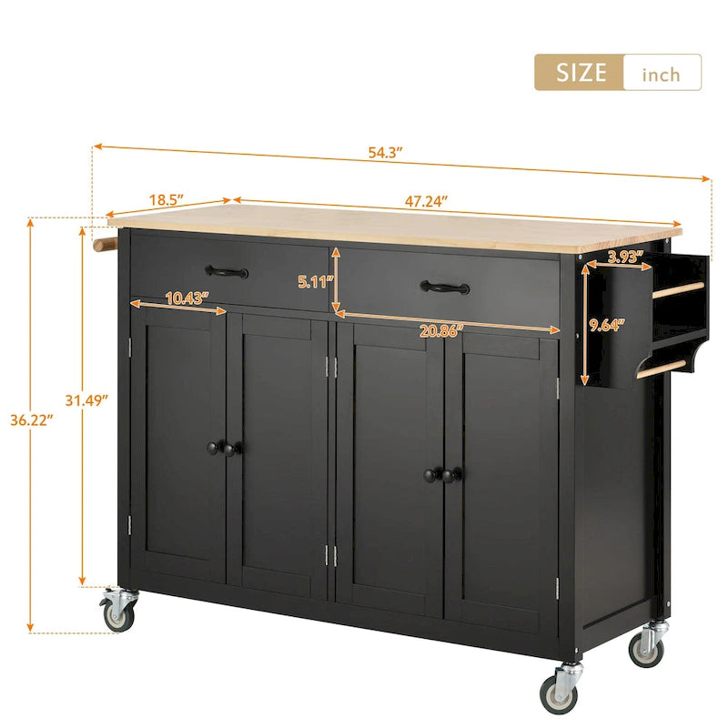 Kitchen Island Cart with Solid Wood Top
