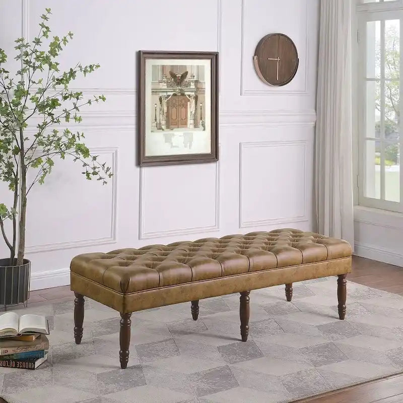 HomePop Classic Tufted Top Long Bench - Faux Leather