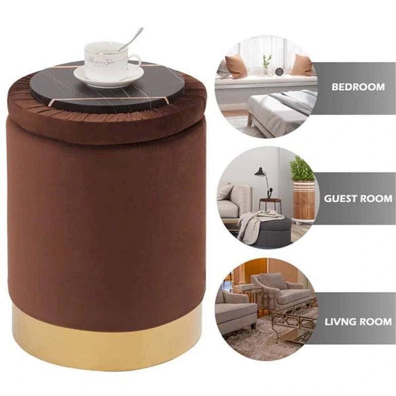 Velvet Storage Ottoman Multipurpose Footrest Stool with Metal Base