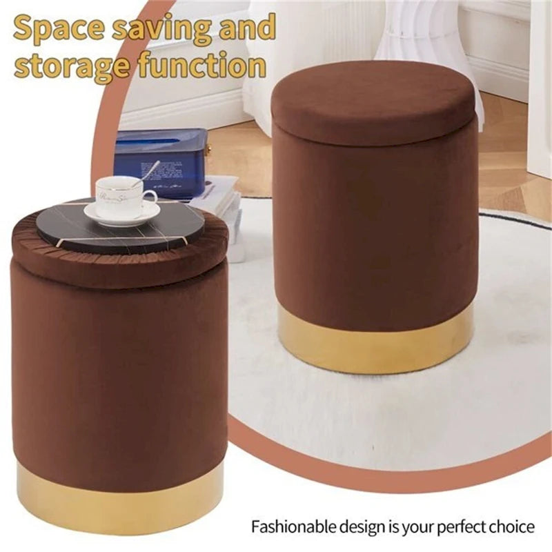Velvet Storage Ottoman Multipurpose Footrest Stool with Metal Base