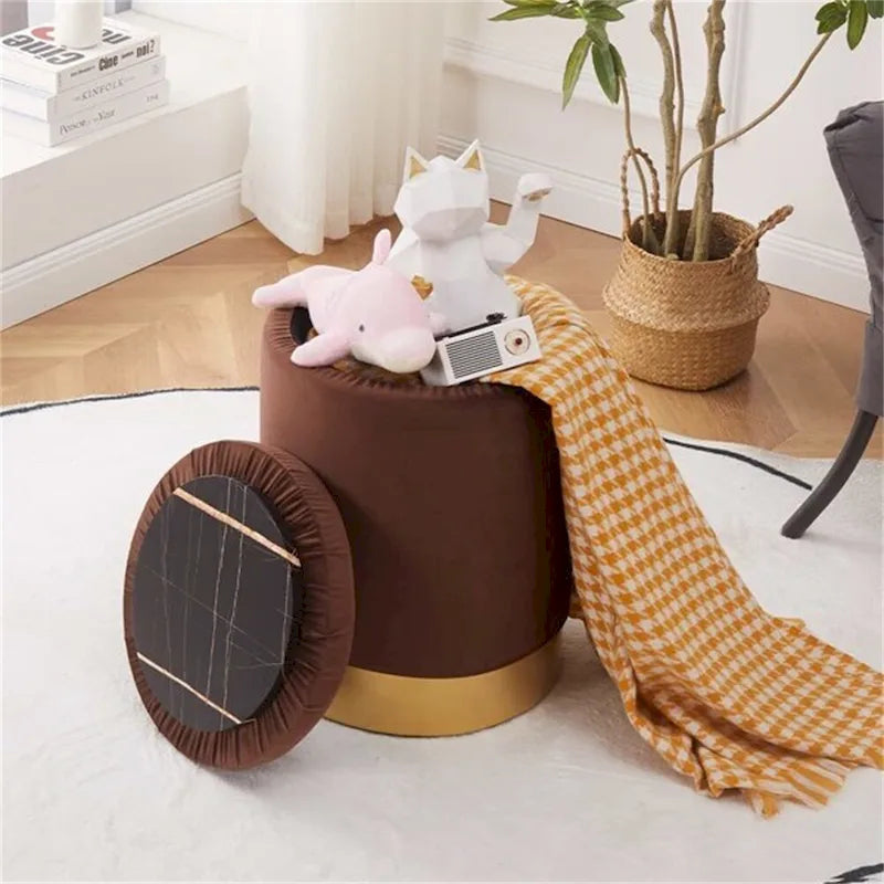 Velvet Storage Ottoman Multipurpose Footrest Stool with Metal Base