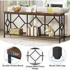 Brown 70.9-inch Industrial Console Table with Storage Shelf
