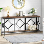 Brown 70.9-inch Industrial Console Table with Storage Shelf