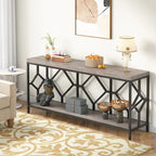 Brown 70.9-inch Industrial Console Table with Storage Shelf
