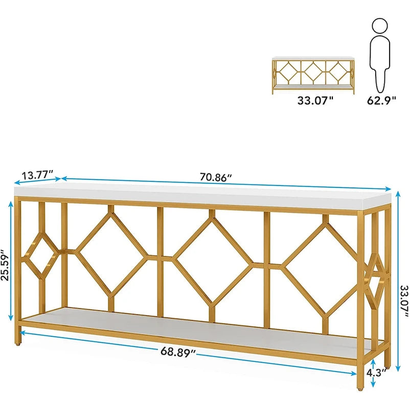 Brown 70.9-inch Industrial Console Table with Storage Shelf