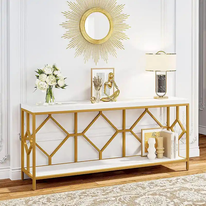 Brown 70.9-inch Industrial Console Table with Storage Shelf
