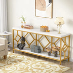 Brown 70.9-inch Industrial Console Table with Storage Shelf