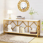 Brown 70.9-inch Industrial Console Table with Storage Shelf