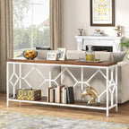 Brown 70.9-inch Industrial Console Table with Storage Shelf