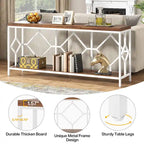 Brown 70.9-inch Industrial Console Table with Storage Shelf