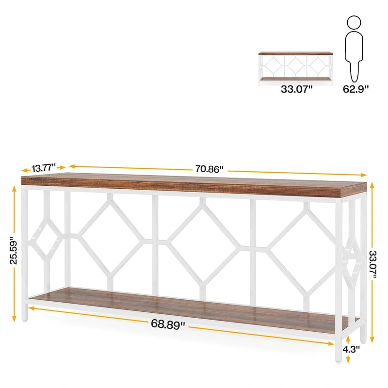 Brown 70.9-inch Industrial Console Table with Storage Shelf