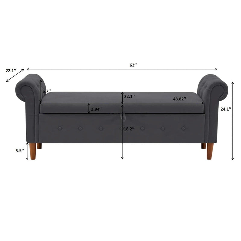 Storage Bench for Bedroom End of Bed Rolled Armed Linen Fabric Ottoman Couch Long Bench