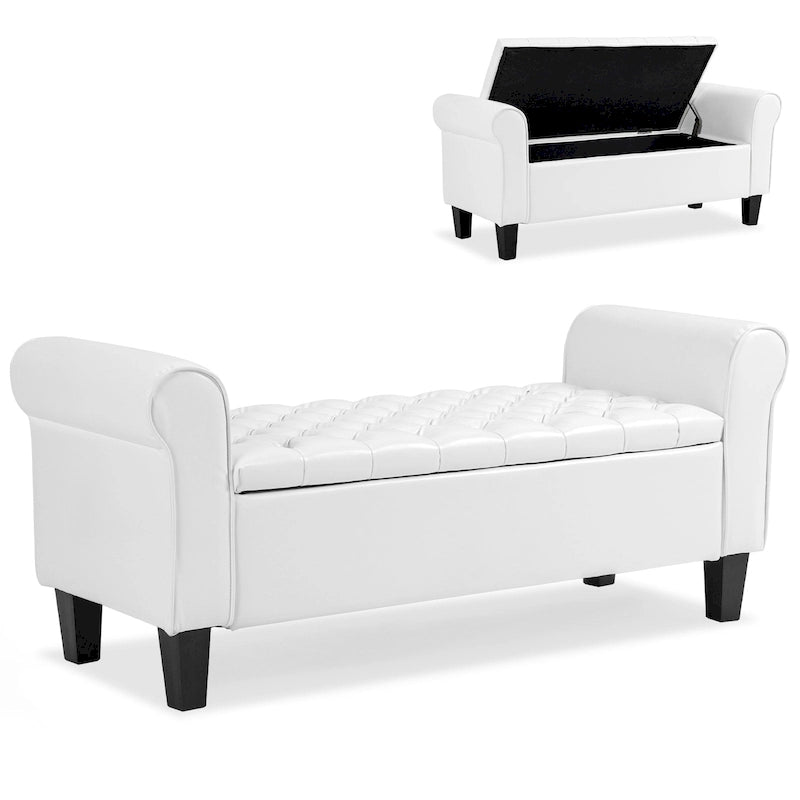 AVAWING Storage Ottoman Bench Leather Upholstered Ottoman with Arm