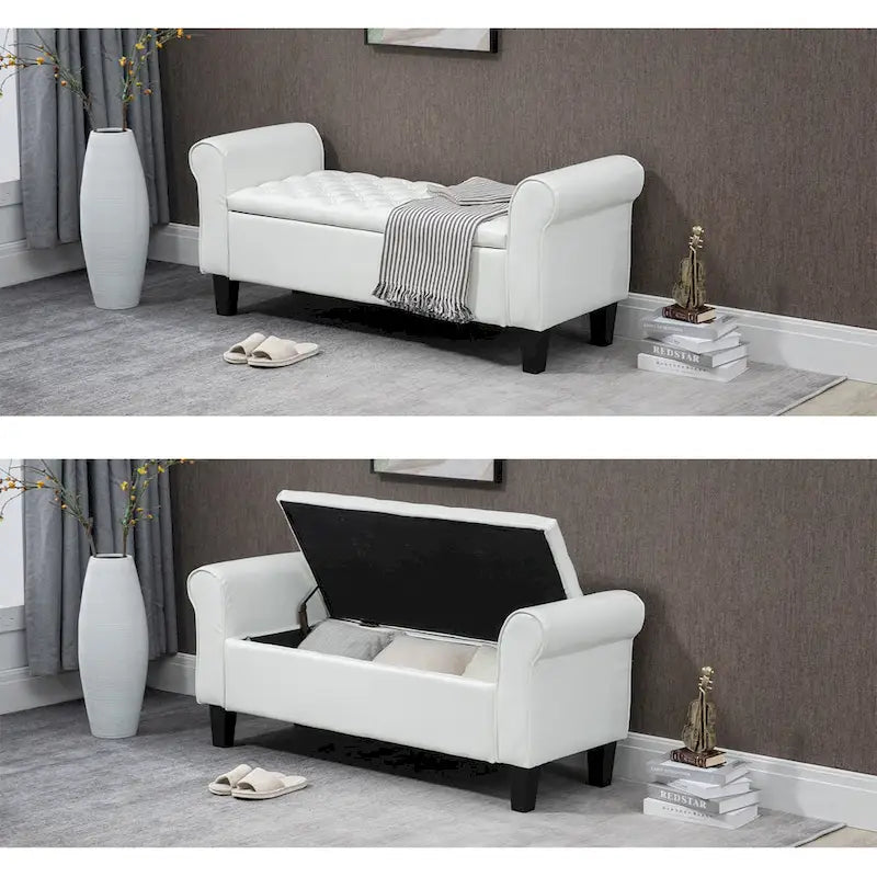 AVAWING Storage Ottoman Bench Leather Upholstered Ottoman with Arm
