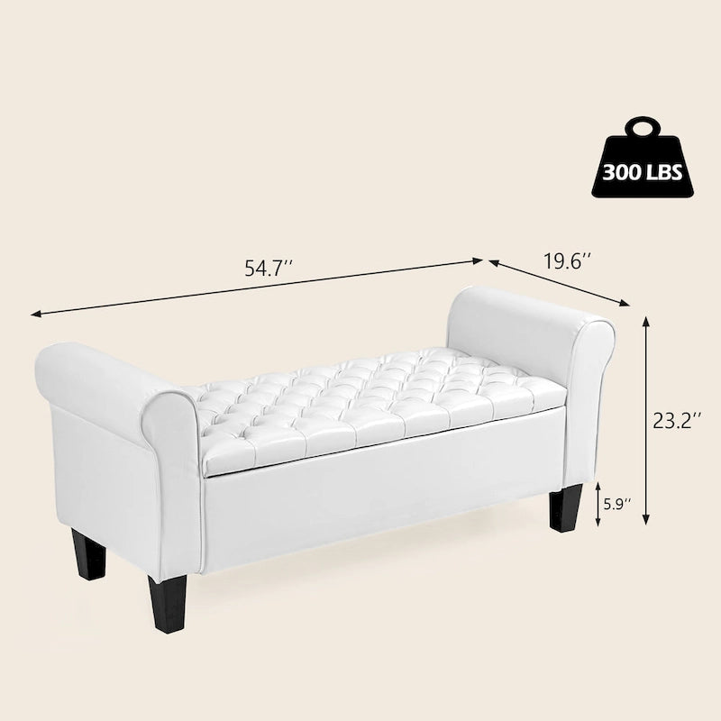 AVAWING Storage Ottoman Bench Leather Upholstered Ottoman with Arm