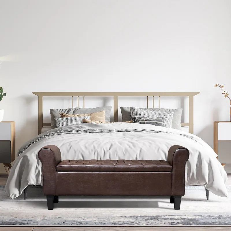 AVAWING Storage Ottoman Bench Leather Upholstered Ottoman with Arm