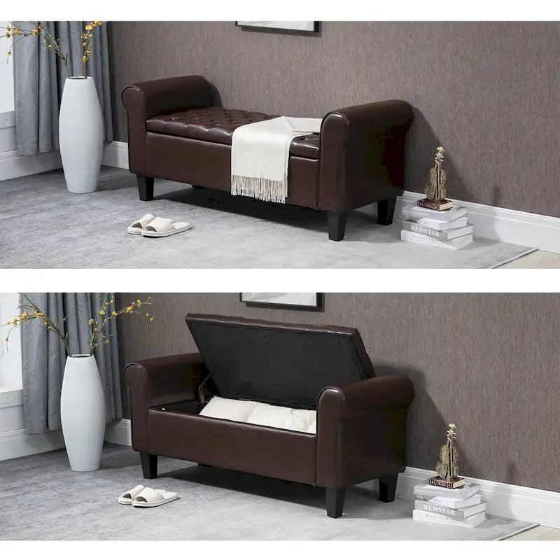 AVAWING Storage Ottoman Bench Leather Upholstered Ottoman with Arm