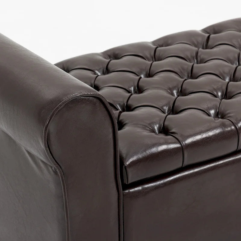 AVAWING Storage Ottoman Bench Leather Upholstered Ottoman with Arm