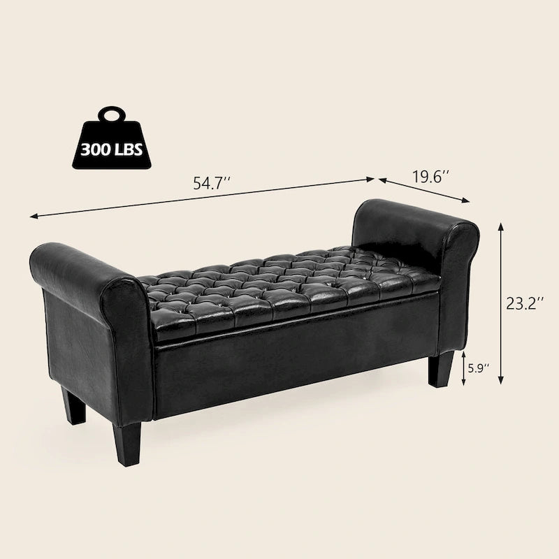 AVAWING Storage Ottoman Bench Leather Upholstered Ottoman with Arm