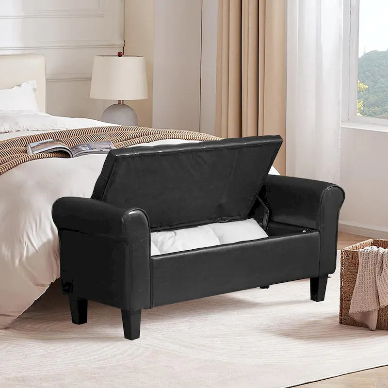 AVAWING Storage Ottoman Bench Leather Upholstered Ottoman with Arm