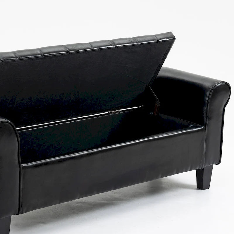 AVAWING Storage Ottoman Bench Leather Upholstered Ottoman with Arm