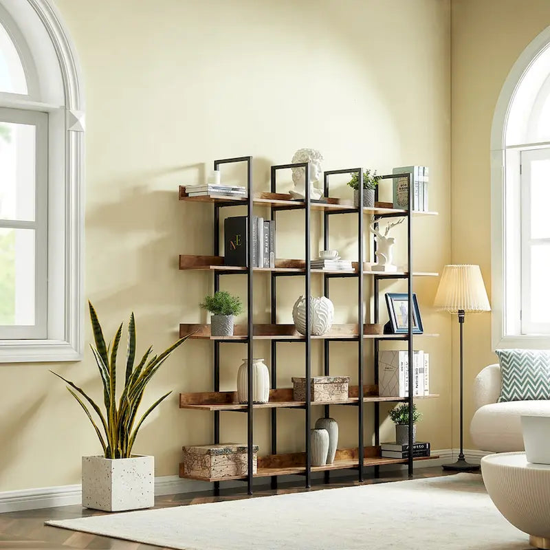 5 Tier Open Bookshelf, Vintage Industrial Style