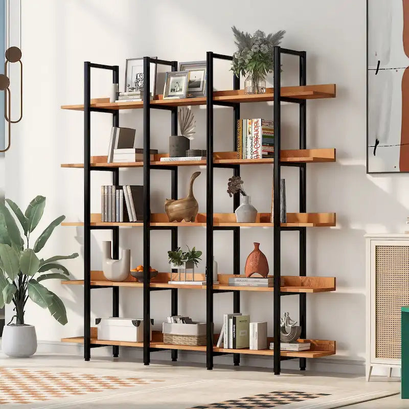 5 Tier Open Bookshelf, Vintage Industrial Style