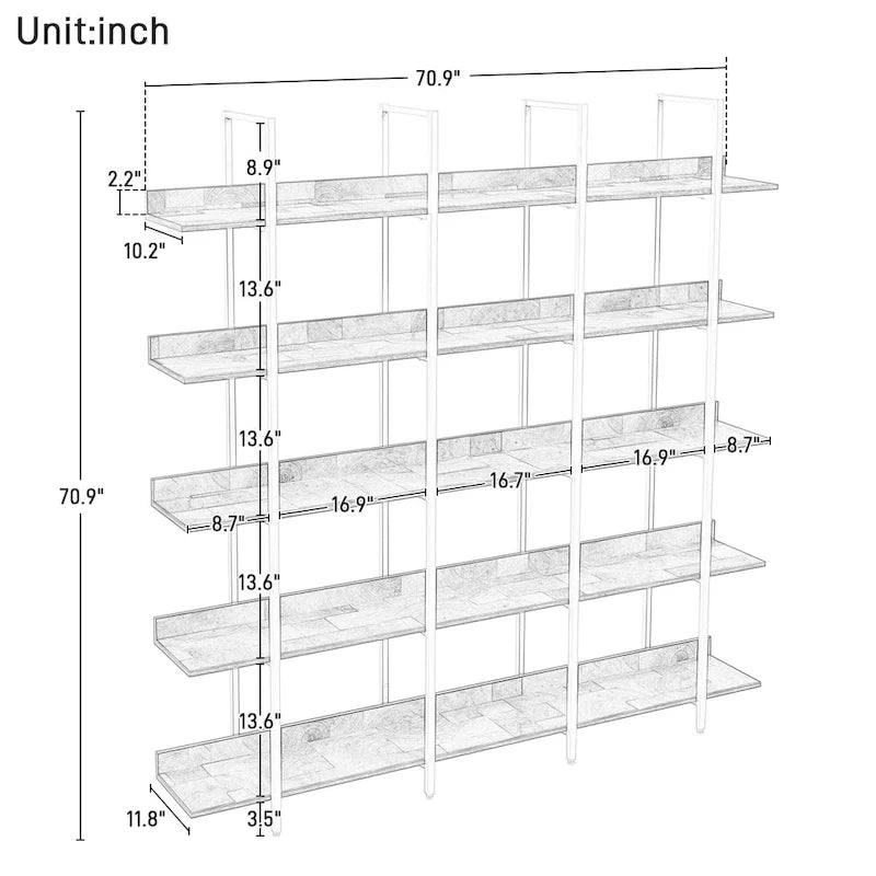 5 Tier Open Bookshelf, Vintage Industrial Style