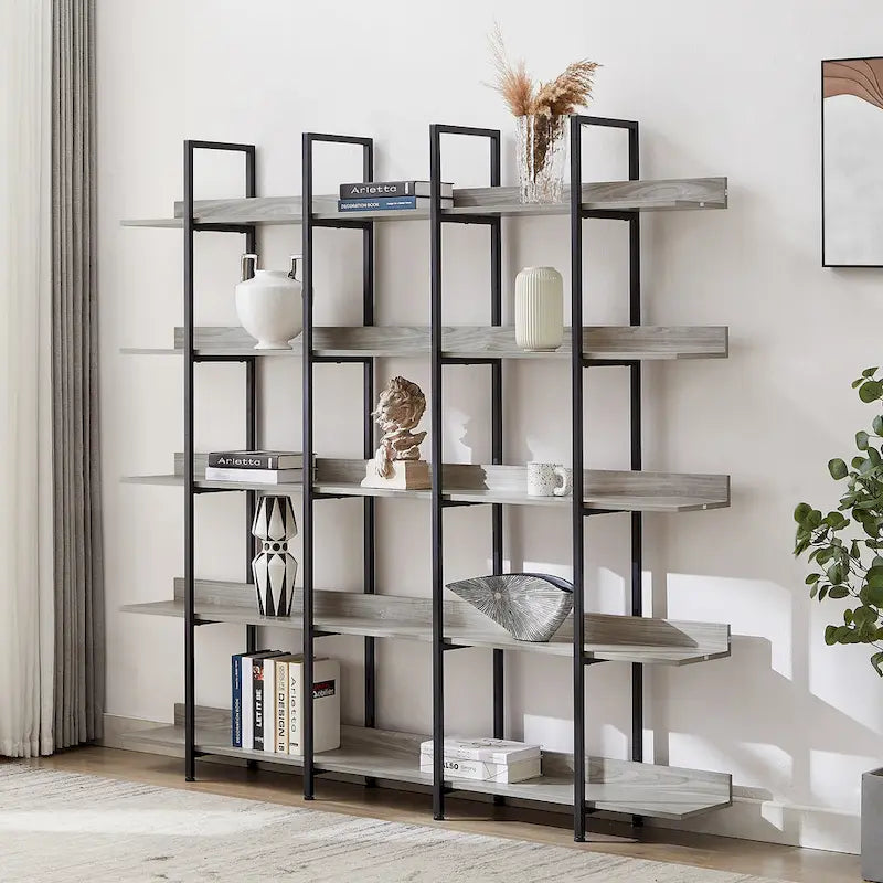 5 Tier Open Bookshelf, Vintage Industrial Style
