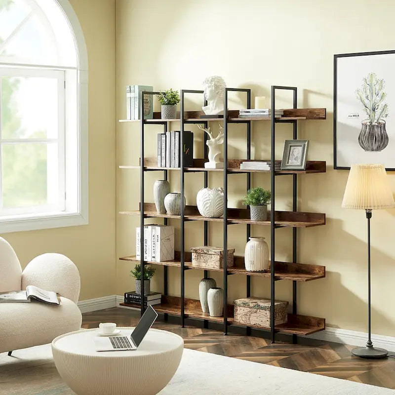 5 Tier Open Bookshelf, Vintage Industrial Style