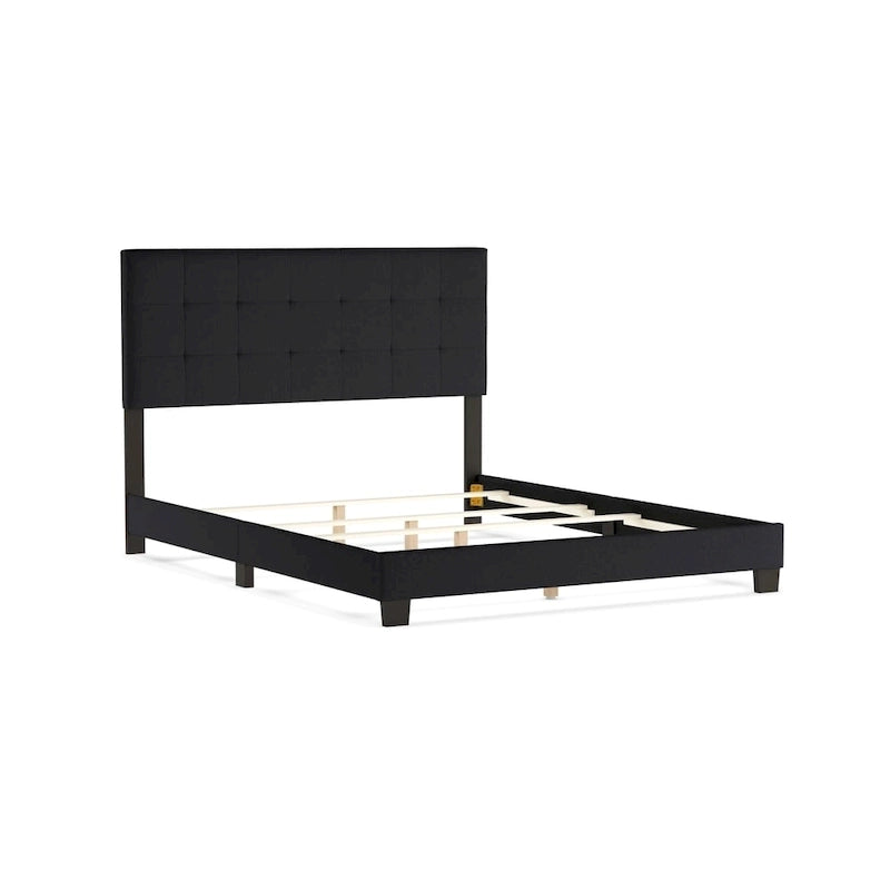 Porch & Den Bayview Charcoal Grey Grid-tufted Upholstered Panel Bed