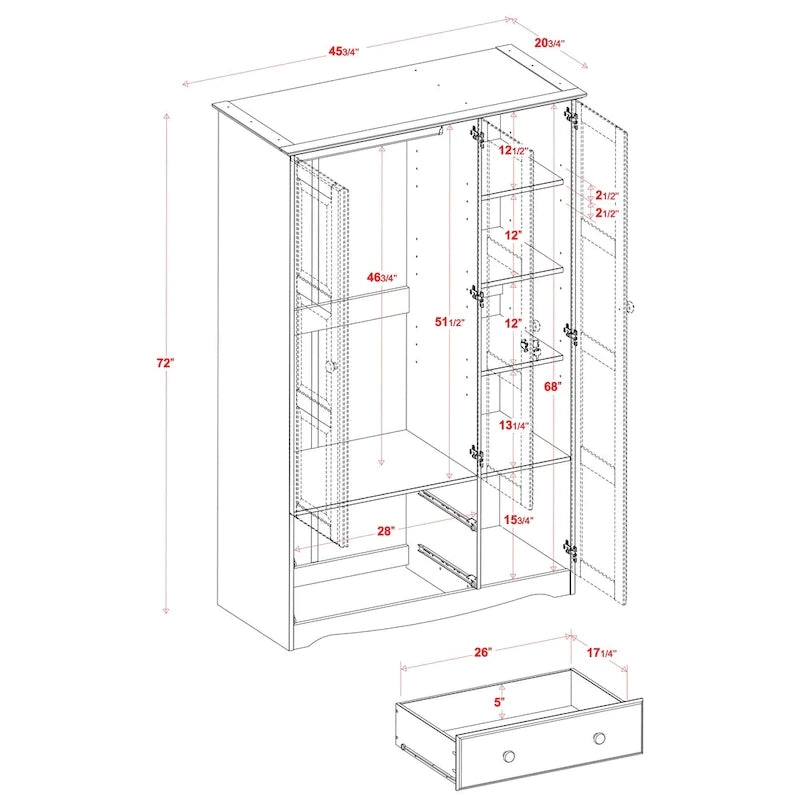 3-Door Wardrobe Armoire - White/Mocha/Java - Solid Wood