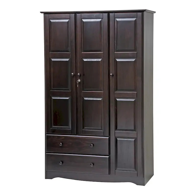 3-Door Wardrobe Armoire - White/Mocha/Java - Solid Wood