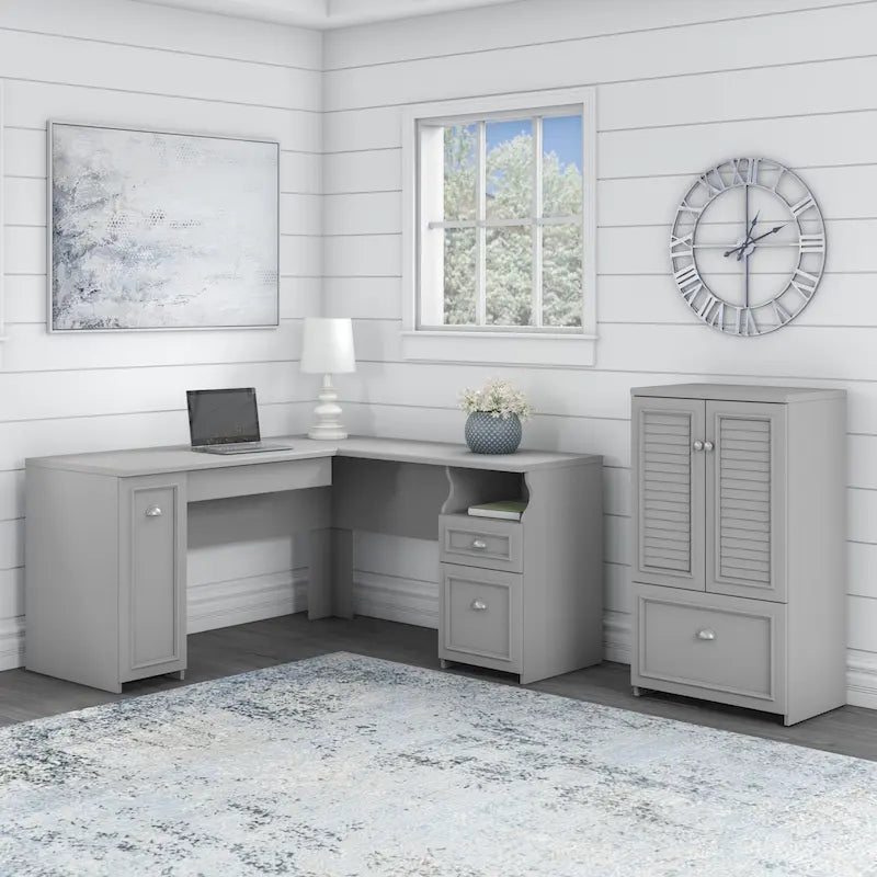 Fairview 60W L Shaped Desk and Storage Cabinet by Bush Furniture