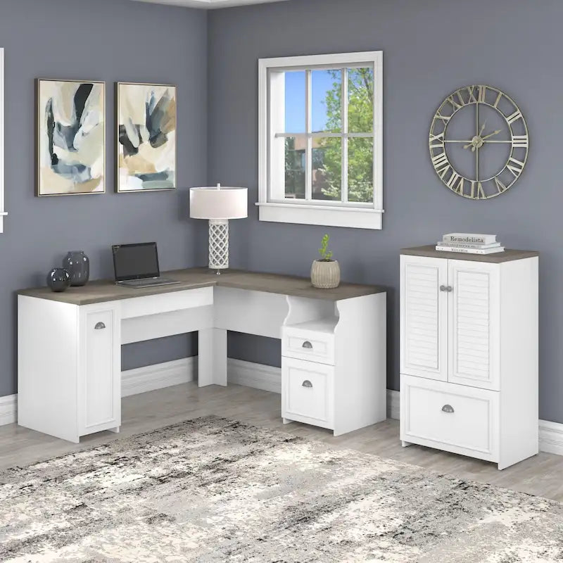 Fairview 60W L Shaped Desk and Storage Cabinet by Bush Furniture