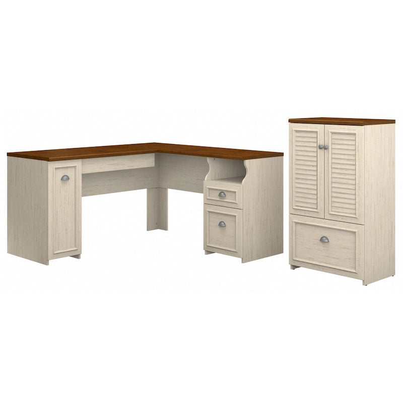 Fairview 60W L Shaped Desk and Storage Cabinet by Bush Furniture