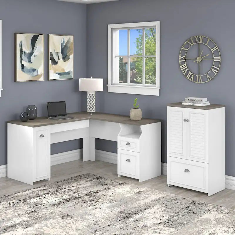 Fairview 60W L Shaped Desk and Storage Cabinet by Bush Furniture