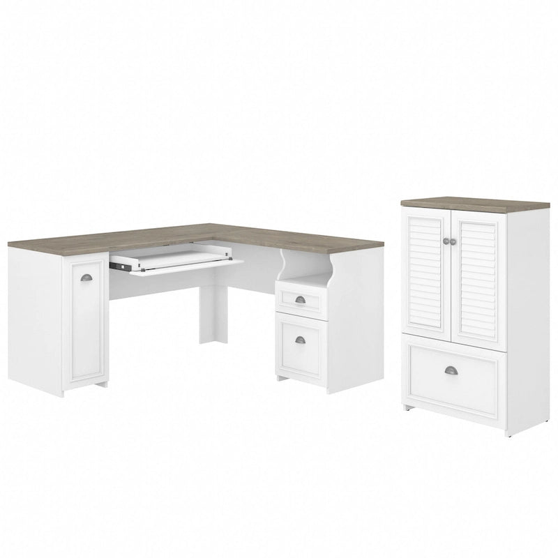 Fairview 60W L Shaped Desk and Storage Cabinet by Bush Furniture