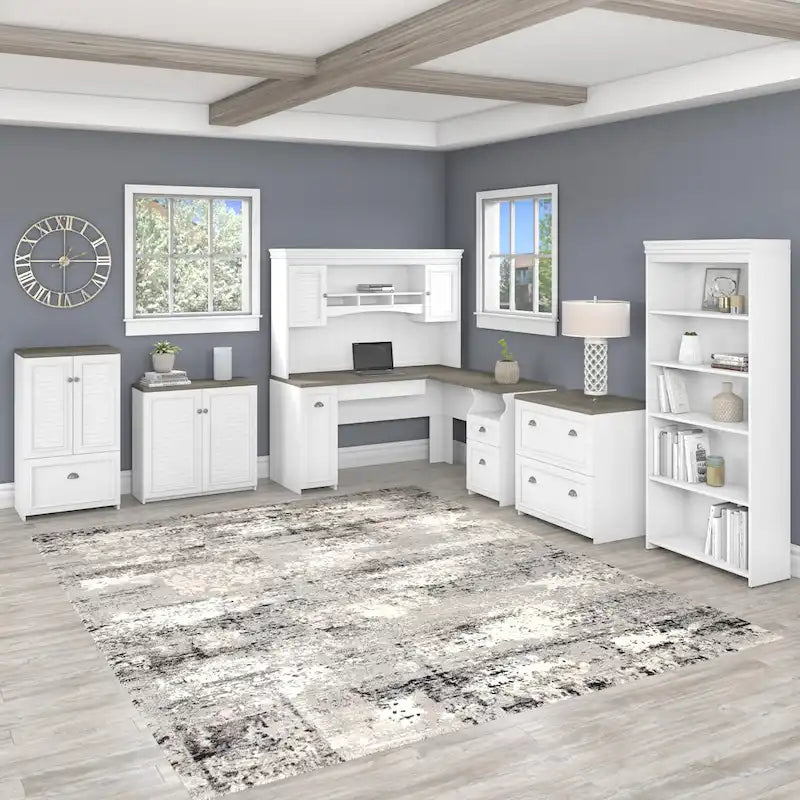 Fairview 60W L Shaped Desk and Storage Cabinet by Bush Furniture