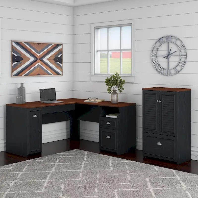 Fairview 60W L Shaped Desk and Storage Cabinet by Bush Furniture