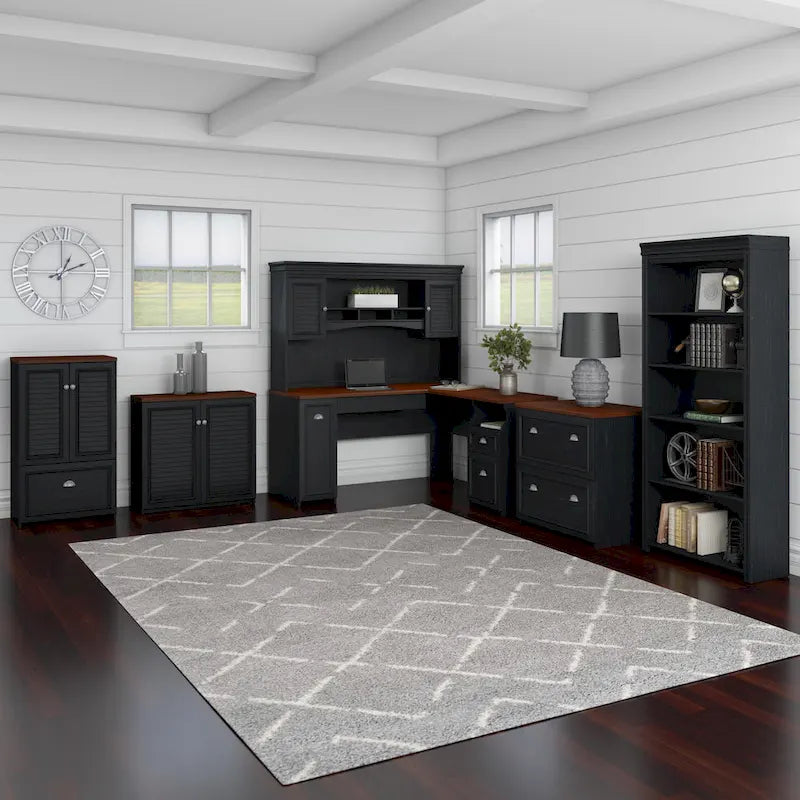 Fairview 60W L Shaped Desk and Storage Cabinet by Bush Furniture