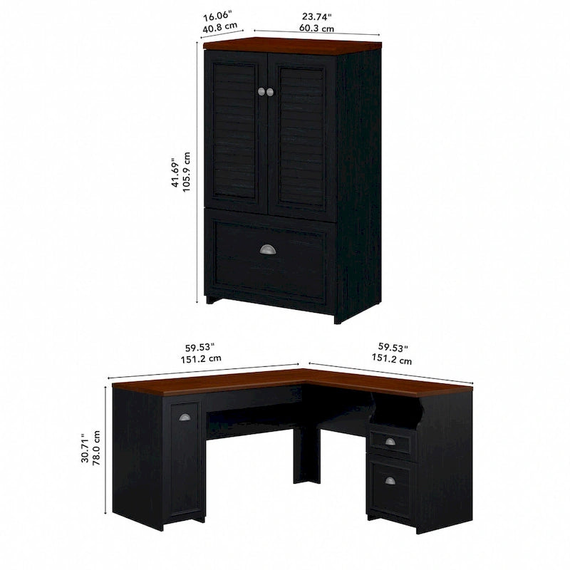 Fairview 60W L Shaped Desk and Storage Cabinet by Bush Furniture