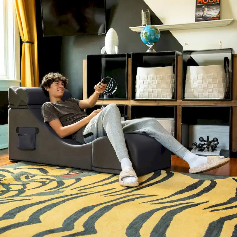 Jaxx Flexx V-Tex Convertible 3 in 1 Gamer Chair, Table, & Ottoman w/ Adjustable Headrest - Vinyl