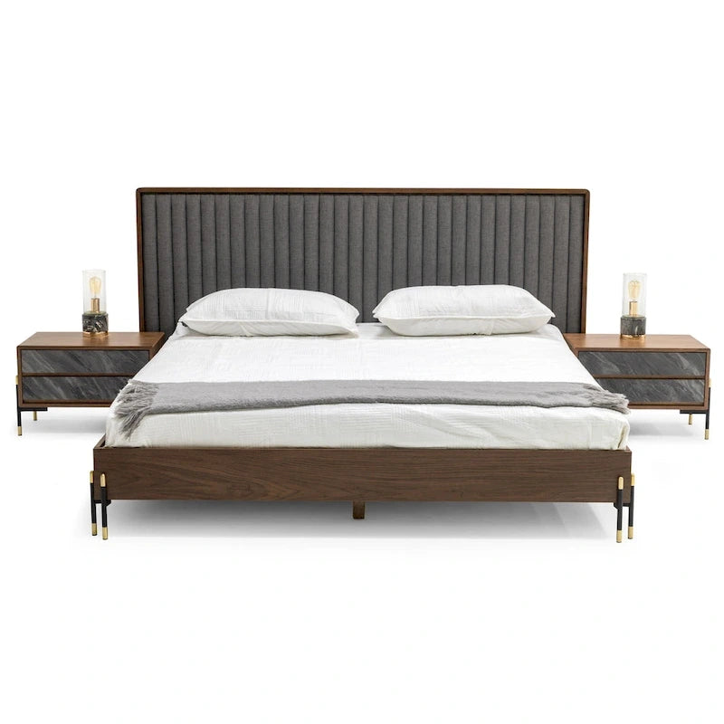 Nova Domus Metcalf Mid-Century Walnut & Grey Bed